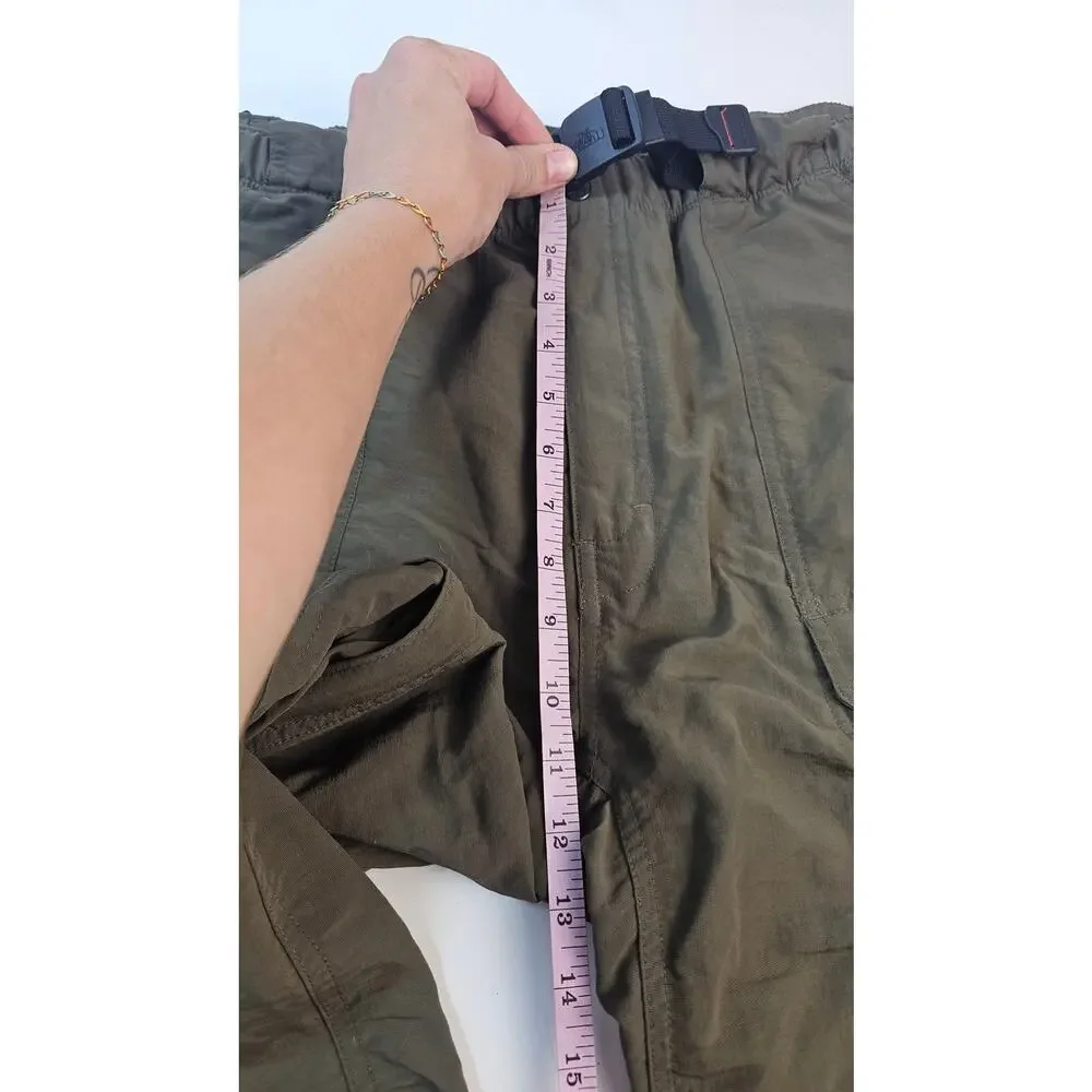The North Face green khaki convertible packable hiking pants sz XL w/ belt nylon